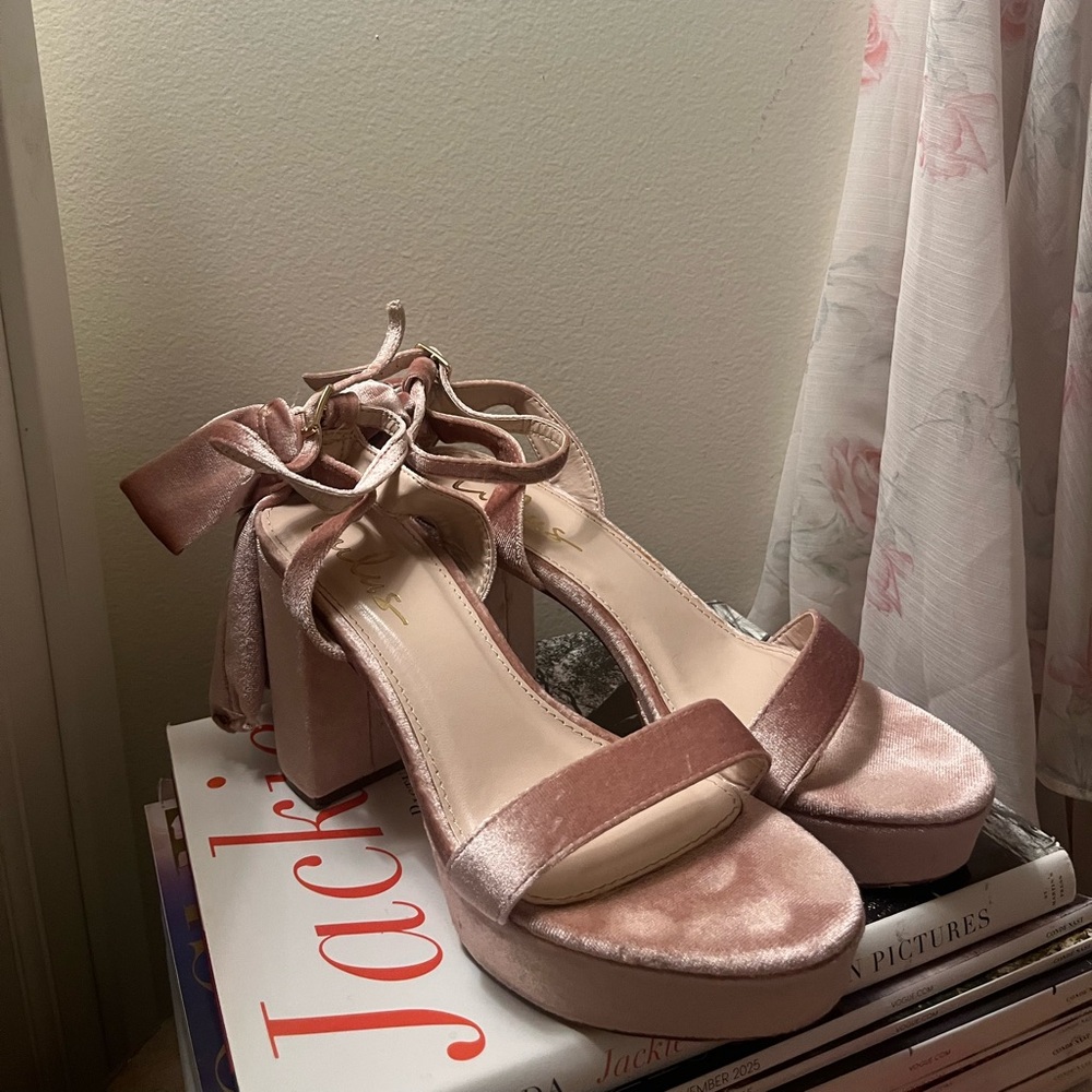 viral LoveShackFancy velvet bow heels